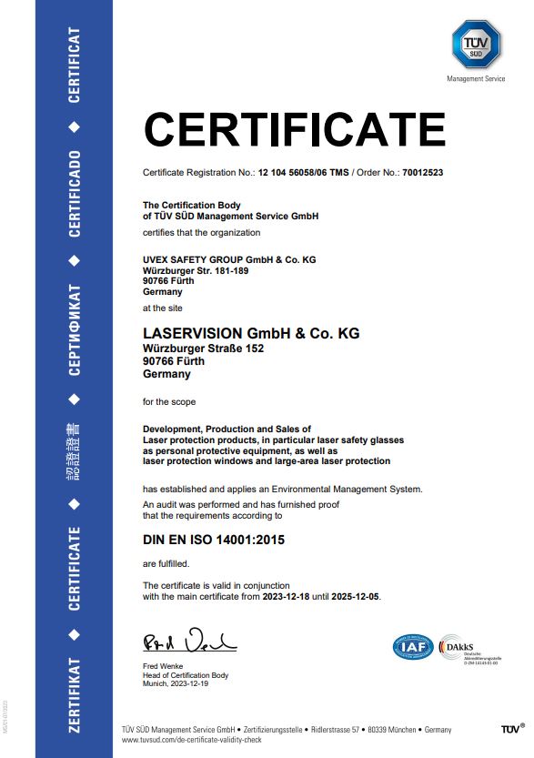 ISO 14001 certificate