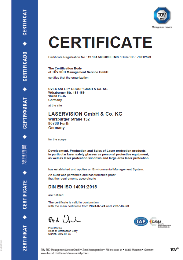 ISO 14001 certificate
