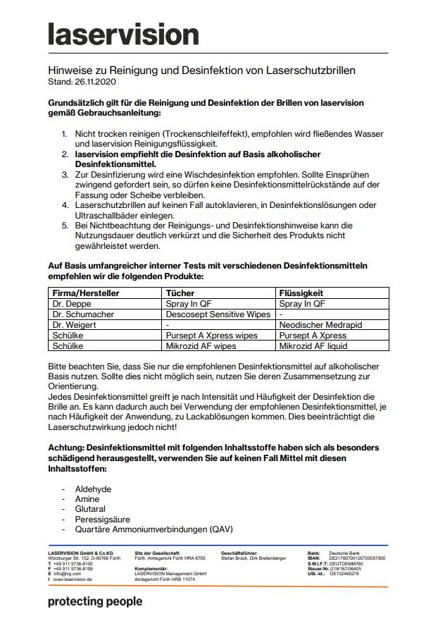Desinfektionsempfehlung