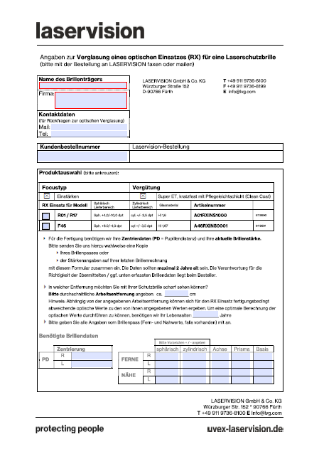 Order form glazing service